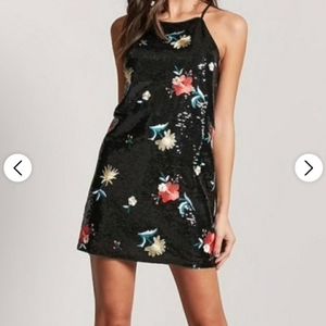 NWT Forever 21 Black Floral Sequined Dress Small